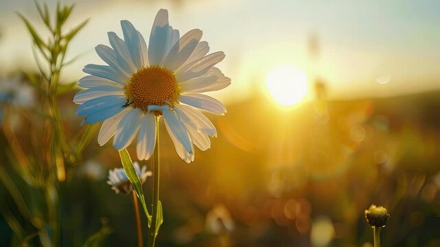 close-up of a daisy in the field. Selective focus
