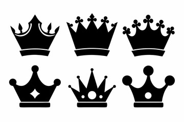 The crown icon set silhouette black vector bundle