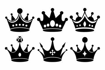 The crown icon set silhouette black vector bundle