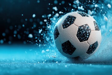 Fototapeta premium Close-up view of a soccer ball striking a player's foot, capturing the intense movement and energy during a match