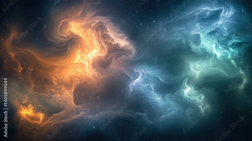 Poster cosmic nebulae swirling in a celestial tapestry. a vibrant display of swirling, ethereal clouds of o