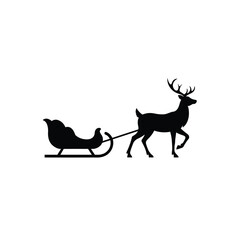 Reindeer Pulling Sleigh Silhouette Christmas Vector Illustration Minimalist Black And White Design