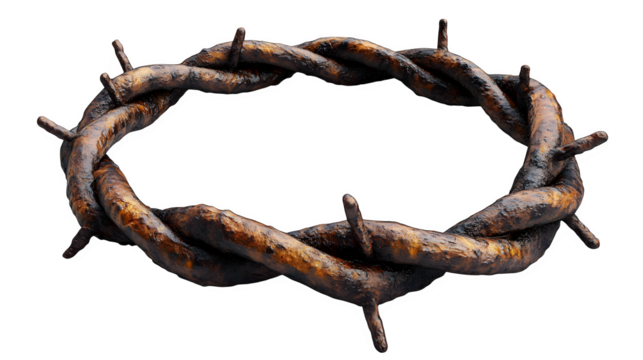 Barbed wire twisted in a circle isolated on white background, HD and realistic