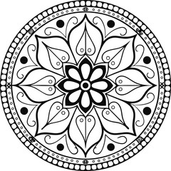 Black and White Mandala Pattern Featuring Intricate Floral