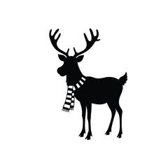 Black Silhouette Of Reindeer With Striped Scarf Simple Christmas Vector Graphic