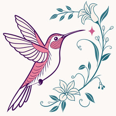 Obraz premium A minimalist mono-stroke design of a hummingbird mid-flight with delicate wings.