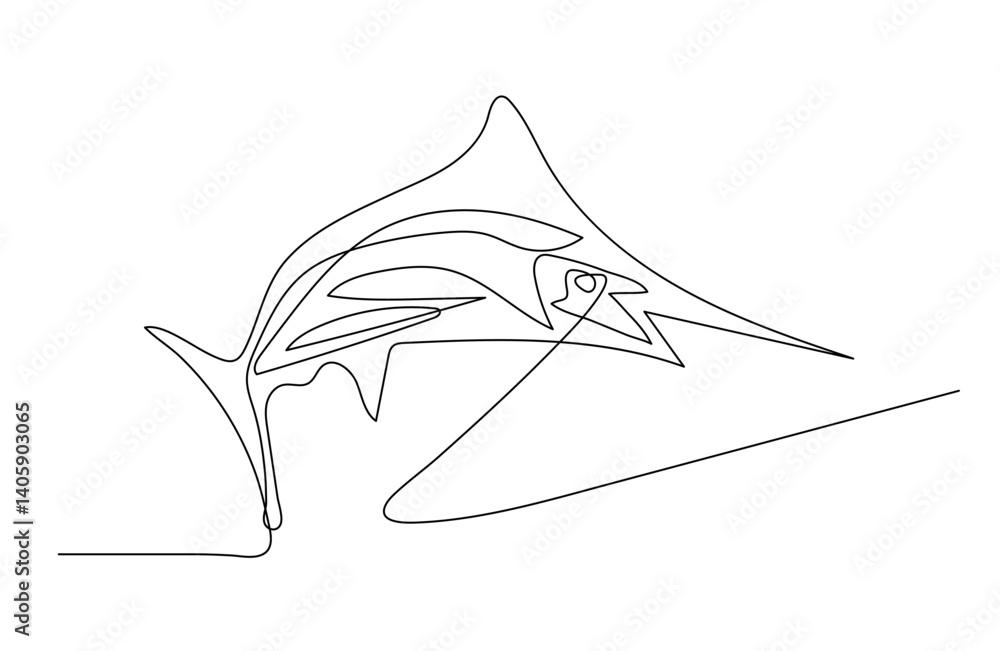 Poster shark fish in continuous line art drawing style minimalist black linear sketch on white background.