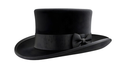 Black classic top hat with ribbon on white background, HD realistic