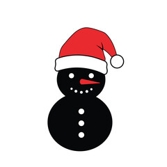 Black Snowman With Red Santa Hat Winter Holiday Illustration Vector Graphic