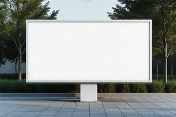 Generate an AI photo of a white billboard mockup with clean lines and simple typography against a neutral background.  Include depth, a serene mood, soft ambient lighting, and a minimalist style.  Hig