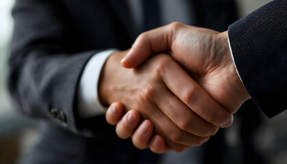 high definition, professional photograph, business handshake, formal attire, hands in focus, blurred background, corporate, partnership, agreement, deal, dark tone, grayscale
