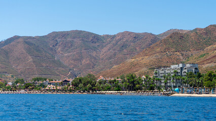 Town Icmeler, neighbourhood of municipality and district Marmaris, Mugla Province, Turkey. Holiday resort on Mediterranean Sea coast in Icmeler bay near Datca Peninsula