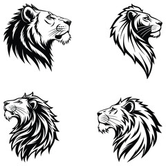 Bundle lion head line art and illustrator eps 10