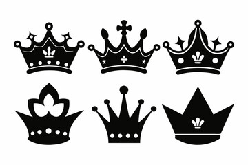 the crown icon set sihouette black vector bundle