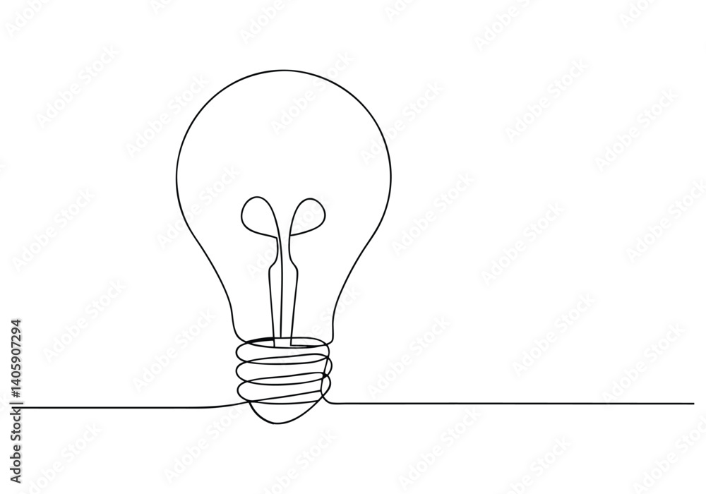 Poster minimalist continuous line drawing of a light bulb symbolizing creativity and innovation in black an