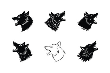 wolf head howling vector art silhouette