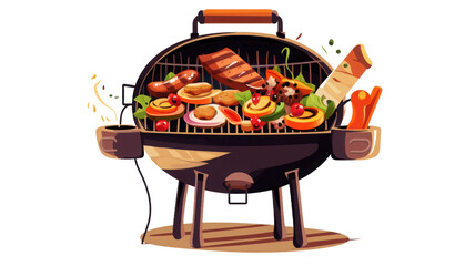 BBQ Grill with Cooking Utensils for Outdoor Grilling, Isolated on White, Transparent.png