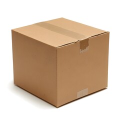 brown Cardboard Box with Tape  on White Background Simple and practical design on an isolated white background