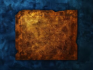 A vibrant, high-resolution image of a clay tablet covered in intricate, golden-hued cuneiform script, set against a rich, midnight blue background, illuminated with dramatic side