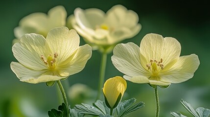 Fototapeta premium Delicate pale yellow flowers in soft focus