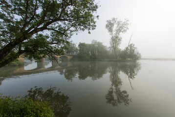 bord de Saône le matin dans la brume entre Marnay et Ouroux-sur-saône