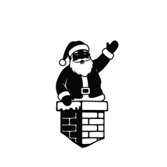 Santa Claus Waving From Chimney Vector Silhouette Illustration For Christmas Season