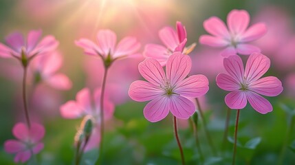 Fototapeta premium Delicate pink flowers in sunlight (1)