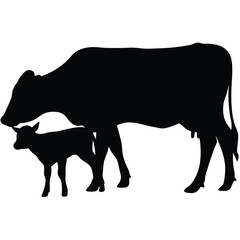Cow and Calf Silhouette, Cow and Calf, Farm Animals, Animal Silhouette