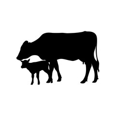 Cow and Calf Silhouette, Cow and Calf, Farm Animals, Animal Silhouette