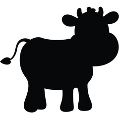 Cute Cartoon Cow Silhouette Vector for Kids and Farm-Themed Designs, Cute Cow Vector, Cartoon Cow Icon, Baby Cow Silhouette
