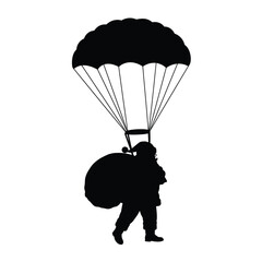 Santa Claus Parachuting With Gifts Black Silhouette Vector Illustration Holiday