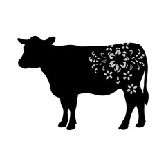 Silhouette of a Cow with Floral Design, Cow Silhouette, Floral Cow, Decorative Art