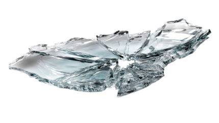 Shattered glass on a transparent background with sharp edges