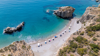 Kaladi beach in Kythira - Aerial view of a serene coastal landscape with beach