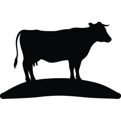 Cow Silhouette on Hill, Cow Silhouette, Animal Illustration, Farming Design