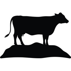 Cow Silhouette on Hill, Cow Silhouette, Animal Illustration, Farming Design
