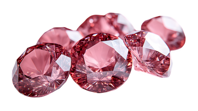 Cluster of red geometric diamonds, isolated on white background