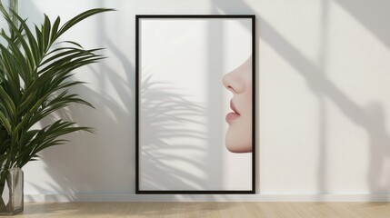 Blank Vertical black frame on wooden floor with white wall, 4:5 ratio - 40x50 cm, 16 x 20 inches, poster frame mock up, 3d rendering illustration
