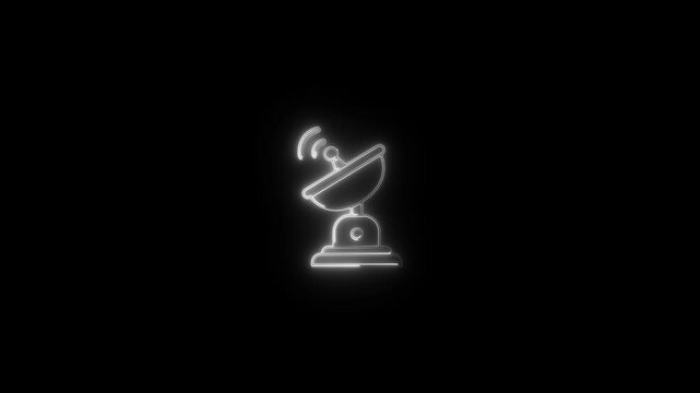 Glowing neon line Satellite dish icon isolated on black background.background_Communication Technology Video Element.hin line animation of radio telescope