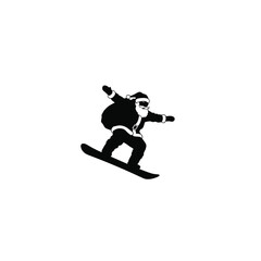 Silhouette Santa Claus Snowboarding With Sack Of Gifts Simple Black Design