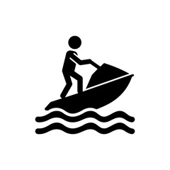 Jet Skier Riding Waves While Standing Up Black Icon