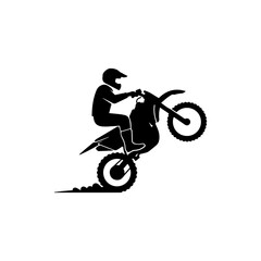 Obraz premium Motocross Rider in Air with Bike Tilted Upward Black Icon