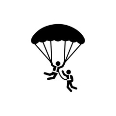 Tandem Skydivers in Freefall Holding Harness Black Icon Silhouette
