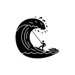 Tow-In Surfer on Giant Wave with Nearby Boat Black Icon