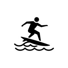 Surfer on wave with knees bent and hand out in simple flow icon