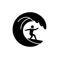Surfboarder inside wave barrel with hand in wave black icon