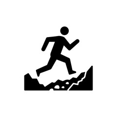 Trail Runner Sprinting Rocky Path Black Icon Flat Silhouette