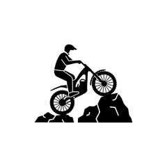 Trials Biker Balancing Over Rocks Black Icon Silhouette
