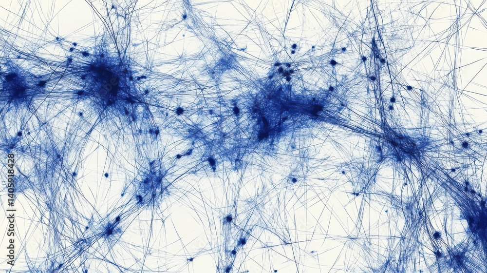 Poster a white background with dots and lines depicting a blue network. an abstract network technology back
