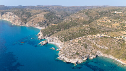 Kaladi beach in Kythira - Aerial view of a serene coastal landscape with beach